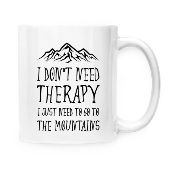 Hrnek malý bílý s potiskem Hory - hrneček, černá